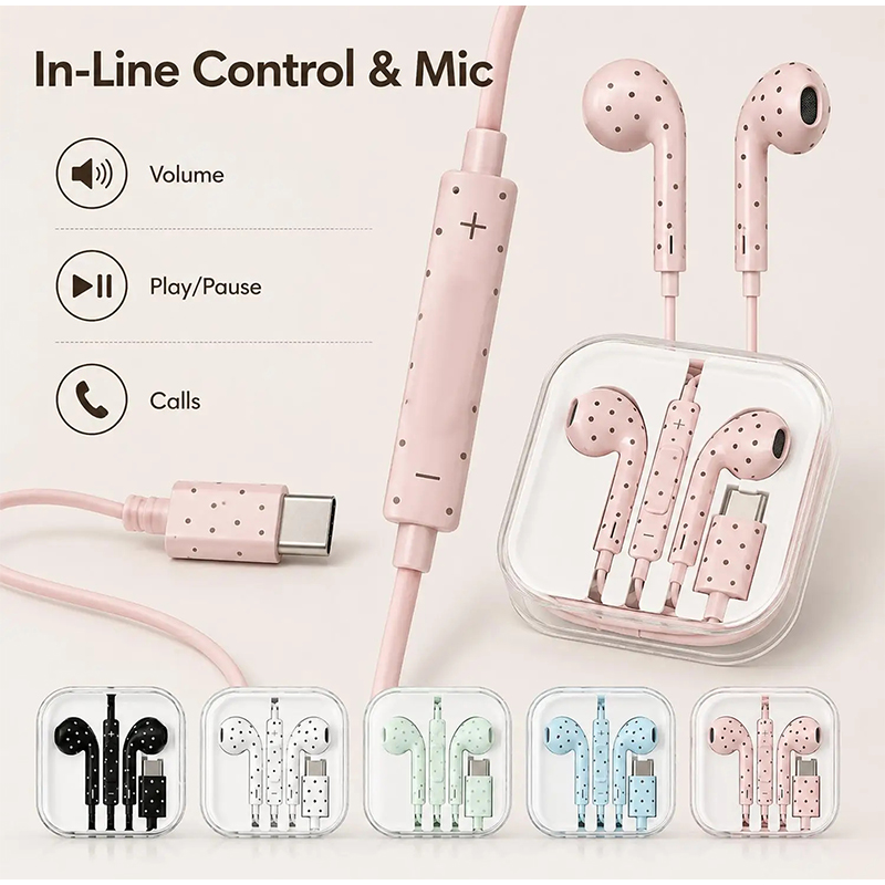 سماعات أذن من النوع C بنمط نقا - مراجعة Wired Earphone Mic وسعره