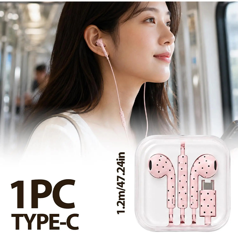 سماعات أذن من النوع C بنمط نقا - مراجعة Wired Earphone Mic وسعره
