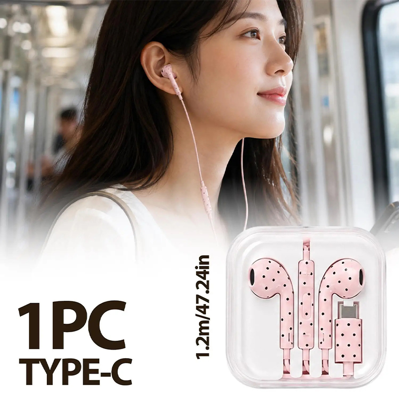 سماعات أذن لطيفة بنقاط البولكا - مراجعة Wired Earphone Mic وسعره